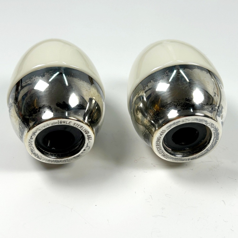 Towle Sterling Silver & Lenox Porcelain Egg Vintage Salt & Pepper Shakers #461 - Picture 4 of 8